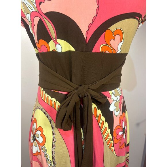 VTG Y2K midi Dress Sz M Babydoll Boho Funky Psychedelic Print Flutter Sleeves - Picture 3 of 11